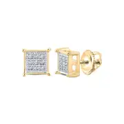 10kt Yellow Gold Mens Round Square Cluster Stud Earrings Pave-set Diamond1/20CT.