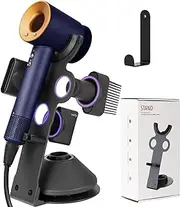 genyen eye Hair Dryer Holder Stand for Dyson Hair Dryer, Upgraded Dyson Hair Dryer Holder Dyson Hair Dryer Stand Black to Store 5 Dyson Hair Dryer Attachments with Cable Hook