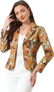 [Allegra K] Women's Long Sleeve Open-Front Printed Blazer Jacket