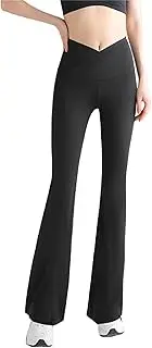 [Kirinkylin] Girls Flare Leggings Cross High Waist Bootcut Yoga Pants Solid Athletic Bell Bottoms for Kids Teen, Soft and Breathable