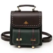 Vintage PU Leather Women Backpack Simple Preppy Style (Green)