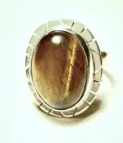Large Tiger's Eye Cabachon in Sterling Silver Sizeable Ring 7 1/2