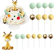 Homiliky 16 Pcs Giraffe Cake Topper,Jungle Safari Animal Cake Toppers Birthday Cake Topper with Balls,Jungle Animal Cake Decorations for Kids Boy Girl Baby Shower Birthday Party Supplies