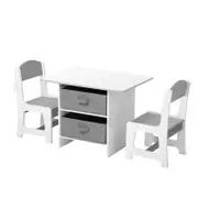 Oikiture Kids Table and Chairs Set with Storage Bins White and Grey