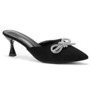 Nevenka Womens Slide Sandals Fashion Rhinestone Bow Closed Toe Low Heels-Black