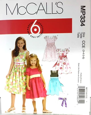 McCall's Pattern MP334 Girls Size CCE 3-4-5-6 Lined Dresses Uncut 2010