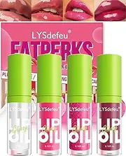 4 Colors Lip Oil Glaze - Hydrating Tinted Plumping Lip Gloss, Fat Drip With Big Brush Head, Clear Pink Shiny Glow Reviver Care, Long Lasting Non-sticky Transparent Makeup Gift-SetA