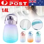 1.4L Large Water Bottle BPA FREE Straw Time Gradient Cup Fitness Jugs Sport Gym