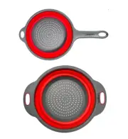 NEW Collapsible Silicone Colander Strainer Set of 2 red gray 2 & 3 qt round