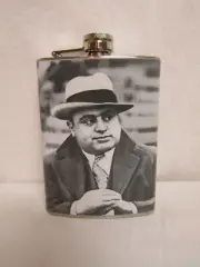 Al Capone Black & White Stainless Steel 8oz. Hip Flask FC1AB