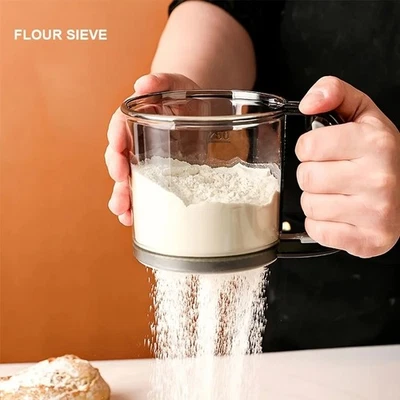 Semi-Automatic Flour Sifter With Hand Press Design Transparent Flour Sieve