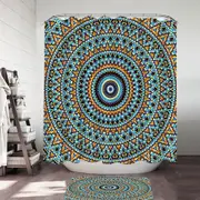 Powerful Blue Black Orange Mandala Shower Curtain