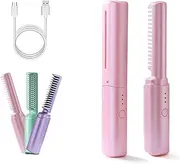 Latest Hairdressing Comb, Latest Hairdressing Comb for Woman, Rechargeable Mini Hair Straightener, for Less Frizz, Shines & Smooth (Pink)