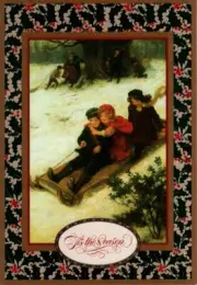 Merry Christmas Victorian Children Snow Sled Sleigh Ride Sledding Greeting Card