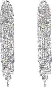 [QionWon] Women Earrings Bohemian Metal Tassels Women Stud Earrings Bling Rhinestone Fashion Jewelry 1 Pair