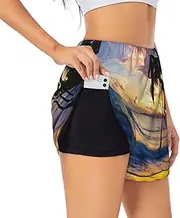 [GaxfjRu] Breathtaking Jamaica Beach Print Women's Running Shorts High Waisted Running Shorts Pocket Sporty Gym Elastic Short