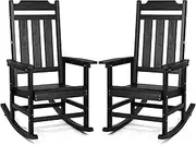 VEVOR 2 Pcs Porch Rocker, HIPS Outdoor Rocking Chair, High Back Patio Rocking Chair with Smooth Armrests, Supports up to 400 lbs, for Garden, Balcony, Porch, Black