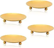4 PCS Candle Plate, Gold Pillar Candle Holders Metal Candle Dish Round Candle Holder Tray for Incense Cones, Spa, Wedding, Pray, Home, Party, Decoration (9cm)