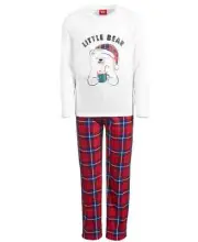Family PJs Kids Size 6-7 White/Red Little Bear Plaid Long Sleeve Pajama Set