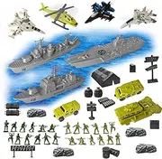 OTONOPI Military Battle Playset with Army Soldiers, Vehicles, Ships, and Accessories, 60-Piece Combat Set