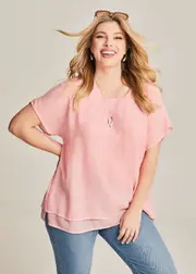 [Virtuelle] Taking Shape Natural Layered Textured Top Size 20 in Pink Icing, Bamboo - Plus Size Women's Clothing Pink Icing