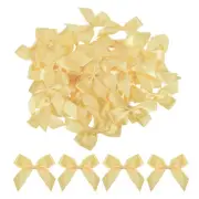 100Pcs Mini Ribbon Bows 2.5" Mini Fabric Satin Ribbon Flower Bows Gold
