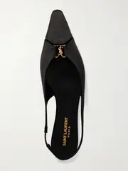 [SAINT LAURENT] SAINT LAURENT - Babylone Embellished Crepe Point-toe Slingback Flats - Black - EU 40 EU 40 Black