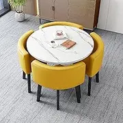 Modern Office Business Hotel Lobby Dining Table Set Business Coffee Table and Office Chair Set Leisure Area Home Balcony Small Round Table Includes 1 Table and 4 Chairs (Yellow)