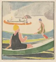 Swift Water Canoes : Edna Boies Hopkins : 1918 woodcut : Archival Art Print