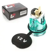 Socket Cigarette Lighter 12V Flat Pin Socket Turquoise Green Cap Universal