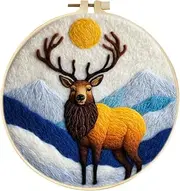 Meecaa DIY Needle Felting Kit for Beginners,Deer Sun Snow Mountain Animal Including Wool Felt Supplies, Embroidery Hoops,Beautiful Wool Painting and Needle Felting Tools (Deer)