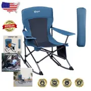 Portable Midnight Blue Folding Rocking Chair with Cup Holder - Supports 300 lbs