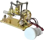 Oimzzr Hot Air Stirling Engine Electricity Generator Physical Dual Engine Model with Bulb Dollar Flywheel Design Science Experiment with CNC Aluminum Alloy Base DIY Education Toy for Teacher Gold