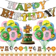 Jungle Animal Party Set Party Supplies Banner balloons Topper Kids Birthday Decoration