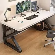 HOLGVE Conference Table, Small Computer Desk, Black Frame Office Meeting Table, Wood Rectangle Seminar Training Table(White,39.3x23.6in/100x60cm)