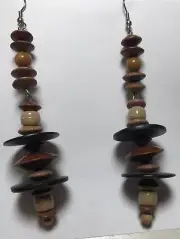 ONE OF A KIND WOOD BEAD HANGING PIERCED EARRINGS NWOT 4"