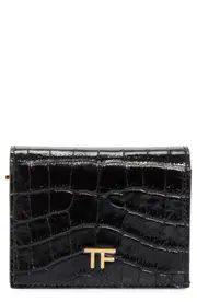 TOM FORD T-Line Croc Embossed Leather Card Holder in Black at Nordstrom One Size
