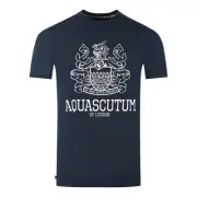 Aquascutum Large Bold London Aldis Brand Logo Navy Blue T-Shirt