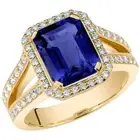 Peora 14K Yellow Gold Created Blue Sapphire Emerald Cut Ring for Women