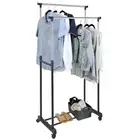 Box Sweden 160cm Adjustable Double Garment Rack Organiser/Storage w/ Wheels BLK