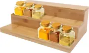 Bamboo Spice Rack Organizer 3 Tier Step Shelf Cabinet, Multipurpose Wooden Spice Shelf Countertop Display Shelf for Kitchen Space Saver
