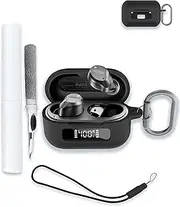 Case for TOZO NC9 2024 New Hybrid Active Noise Cancelling Wireless Earbuds,WUNIAK Soft Silicone Protective Portable Scratch Shock Resistant Shell with Cleaner Kit & Carabiner & Lanyard，Black