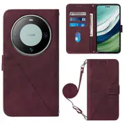 For Huawei Mate 60 Pro Phone Leather Case Wallet Stand Imprinted Cover with Shoulder Strap