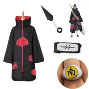 Adult Naruto Akatsuki Robe Cloak Kisame Costume Ring Headband Kunai
