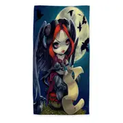 Poe The Raven Gothic Girl with Wings at Night Beach Towels Medium Large Extra Large