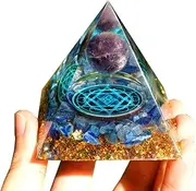 Amethyst Crystal Sphere Orgonite Pyramid with Kyanite Stone Positive Energy Chakra Reiki Healing Orgone Pyramide Collection