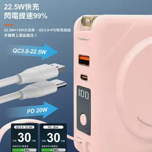 Wephone 數顯自帶線行動電源+充電頭+15W磁吸無線充電(QC/PD快充)櫻花粉