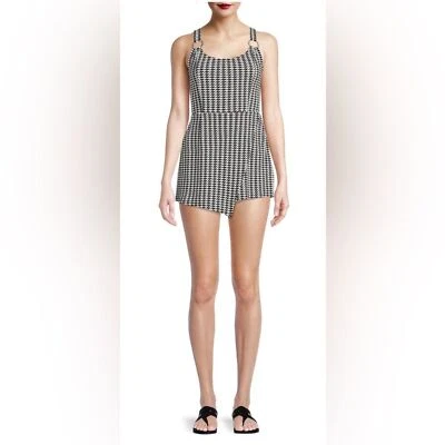 No Boundaries Medium Junior's winter white Plaid print Romper o-ring strap new