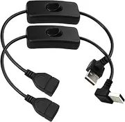 Tunghey 2-Pack Up/Down Angle USB Power Switch Cable, On/Off Data and Power Supply, Male to Female for PC, TV, Car, Fan, LED Strips, 30cm