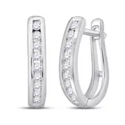 14k White Gold Round Diamond Oblong Hoop Earrings 1/4 Cttw